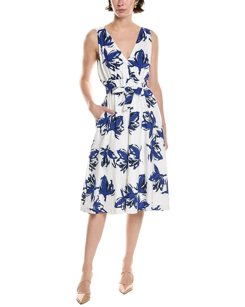 Anne Klein Linen-Blend Midi Dress White