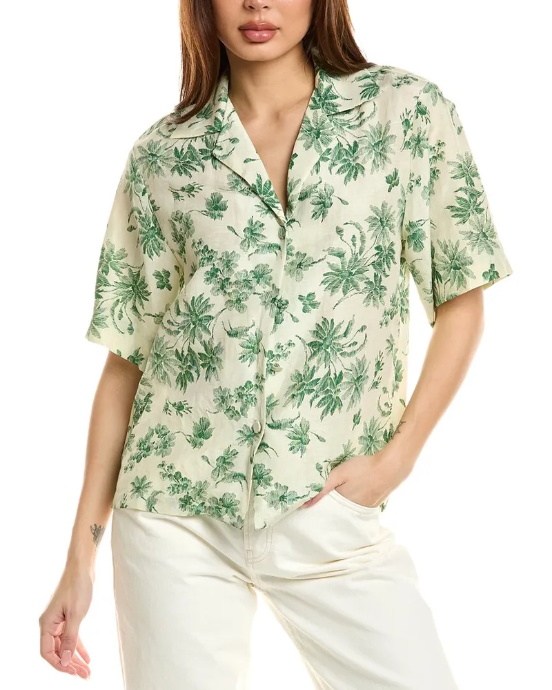 Sandro Linen-Blend Top Green