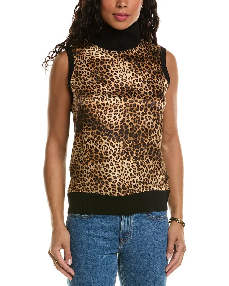 Elie Tahari Ocelot Print Silk & Wool Sweater Black