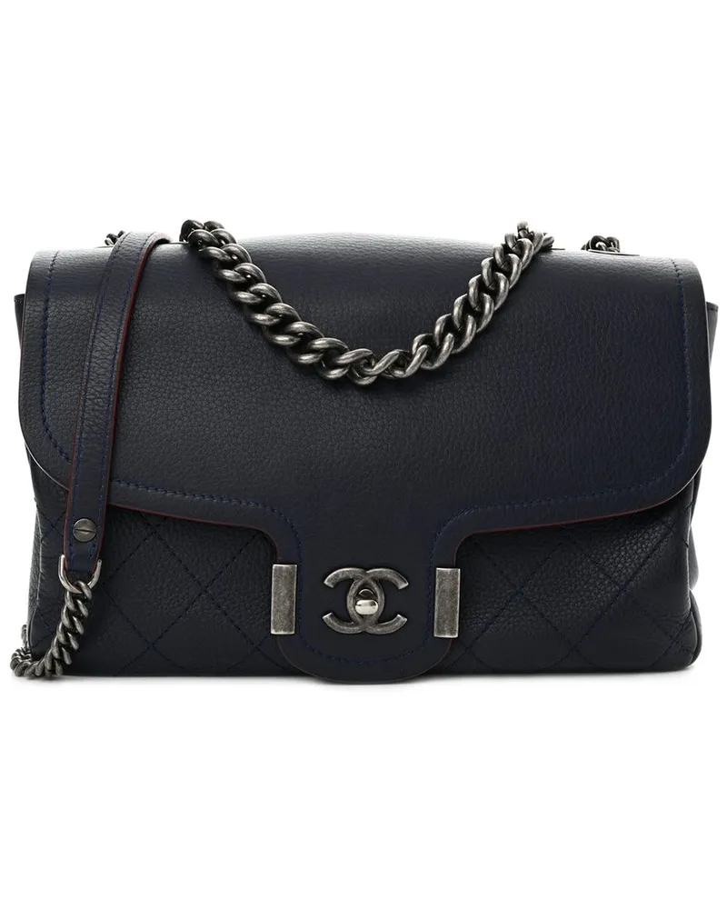 Chanel Navy Grained Calfskin Leather Grained Archi Chic Flap (Authentic Pre-  Loved Nocolor
