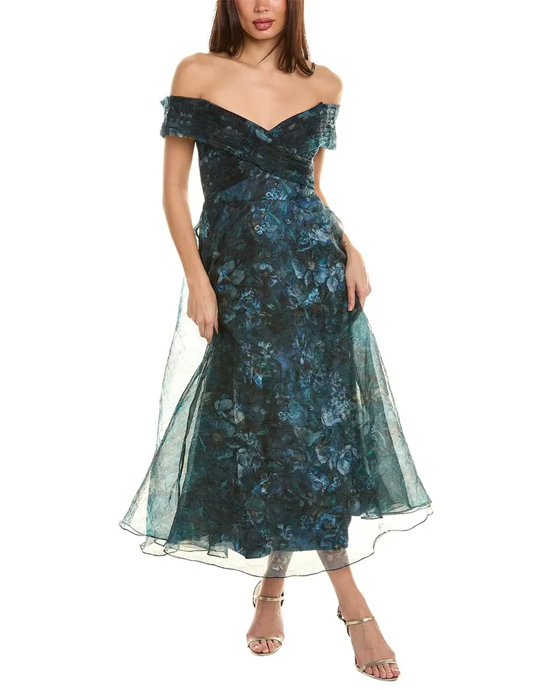 THEIA Organza Midi Dress Blue