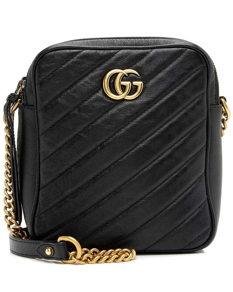 Gucci Black Diagonal Matelasse Leather GG Marmont Double Zip Mini Camera Bag  (Authentic Pre-Loved Nocolor