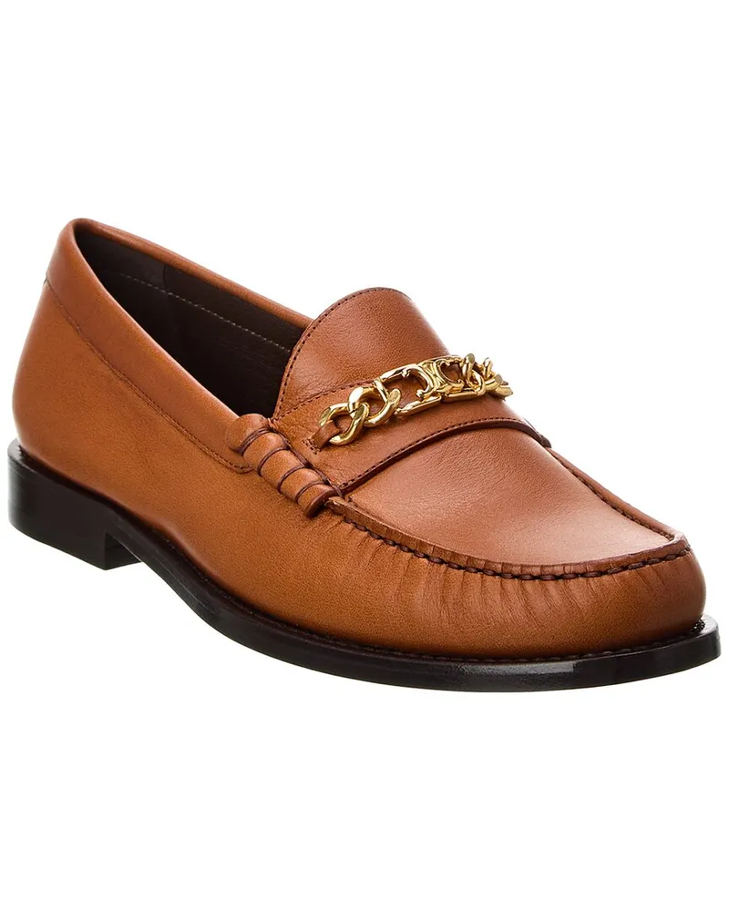 Celine Luco Chain Detail Leather Loafer Brown