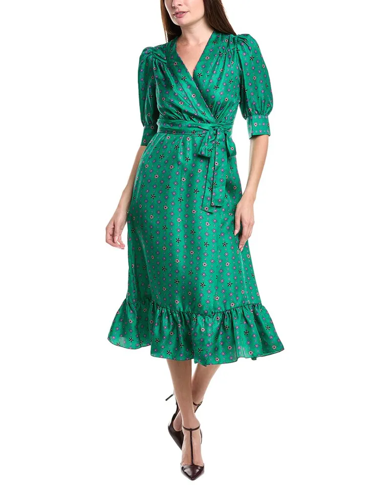 Sandro Silk Wrap Dress Green
