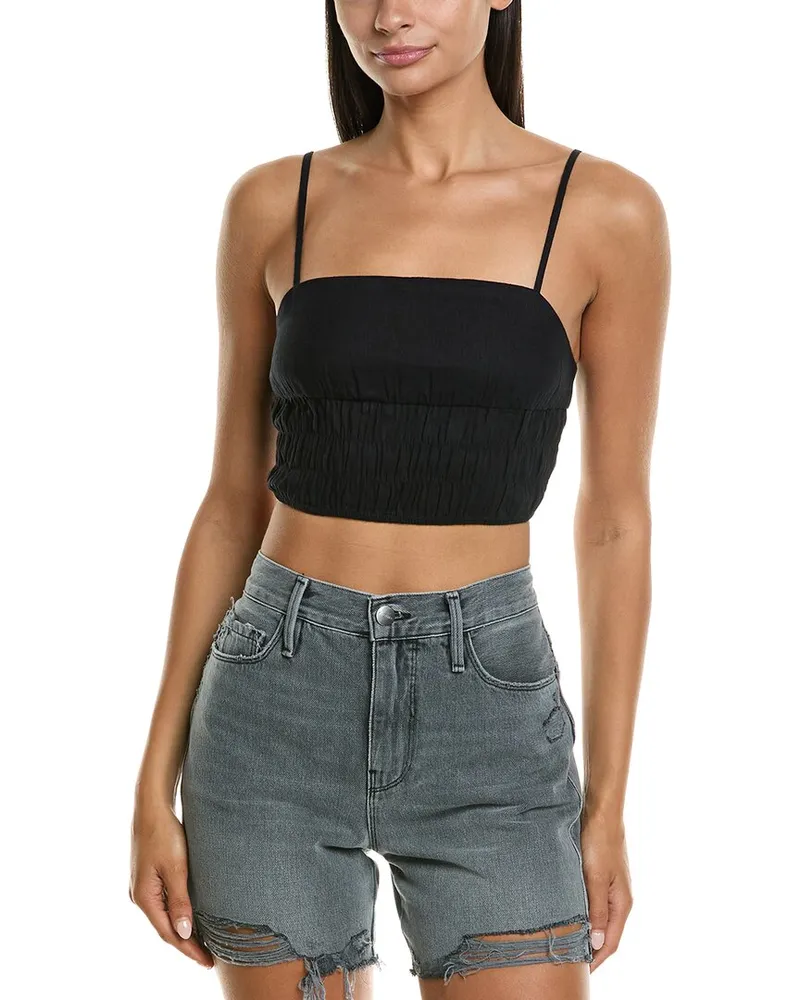 Onia Air Smocked Linen-Blend Tank Black