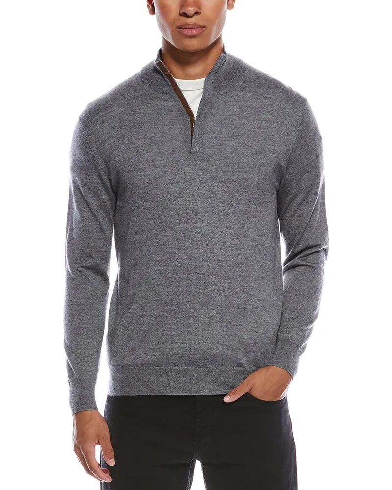 N.Peal Regent Fine Gauge Cashmere & Silk-Blend 1/2-Zip Sweater Grey