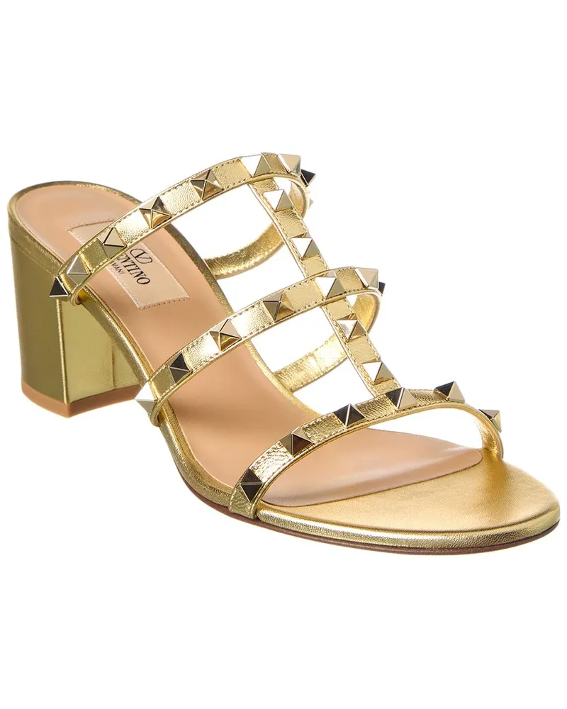 Valentino Garavani Rockstud Caged 60 Leather Sandal Gold