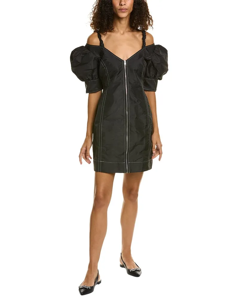 Ganni Taffeta Sheath Dress Black