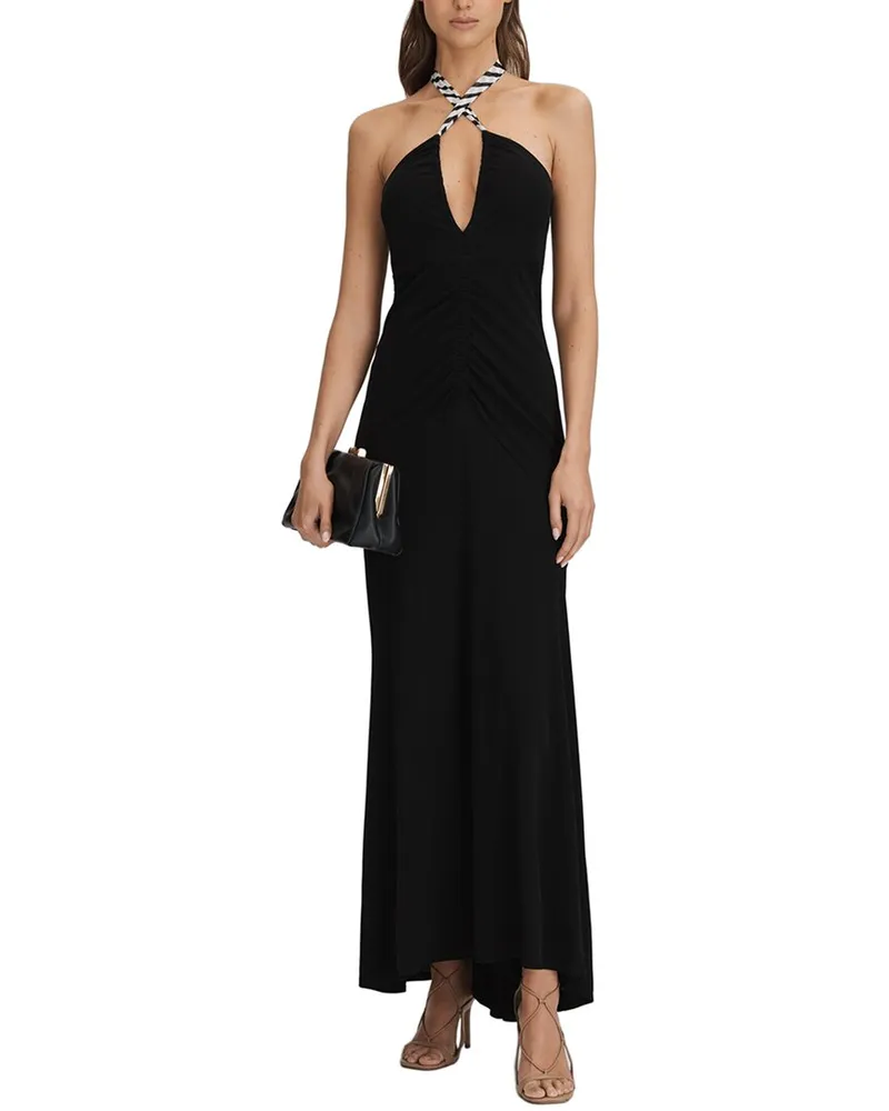 Reiss Iris Printed Tie Jersey Bodycon Dress Black