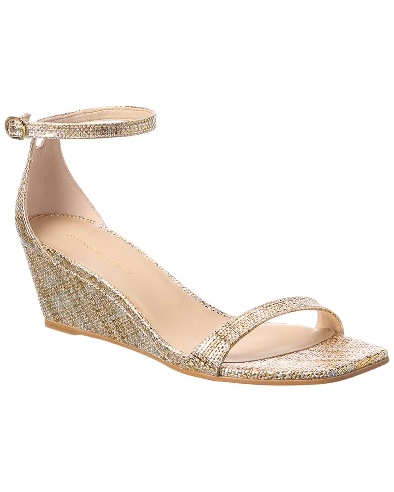 Stuart Weitzman Nudistcurve 50 Raffia Wedge Sandal Gold