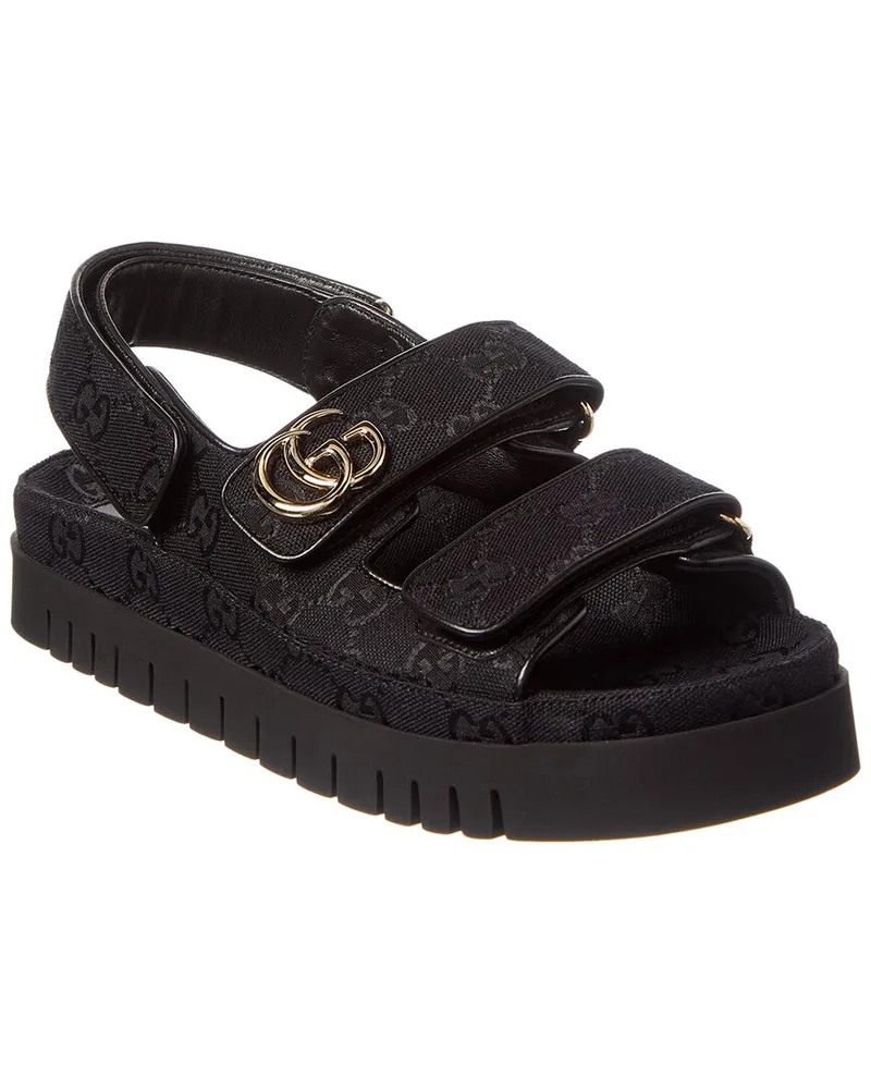 Gucci Double G GG Canvas & Leather Sandal Black