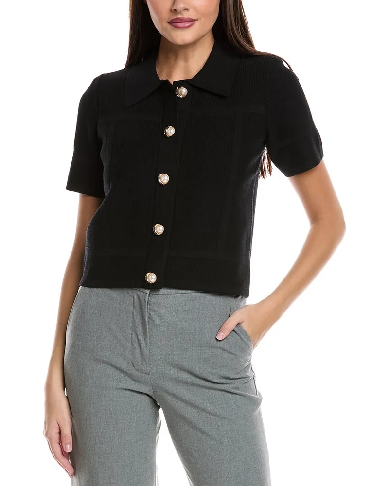 ST. JOHN Pique Knit Polo Jacket Black