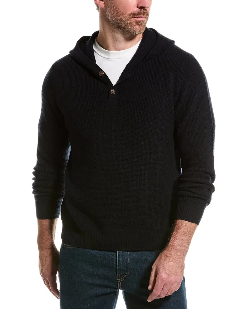 NAADAM Waffle Stitch Wool & Cashmere-Blend Henley Hoodie Blue