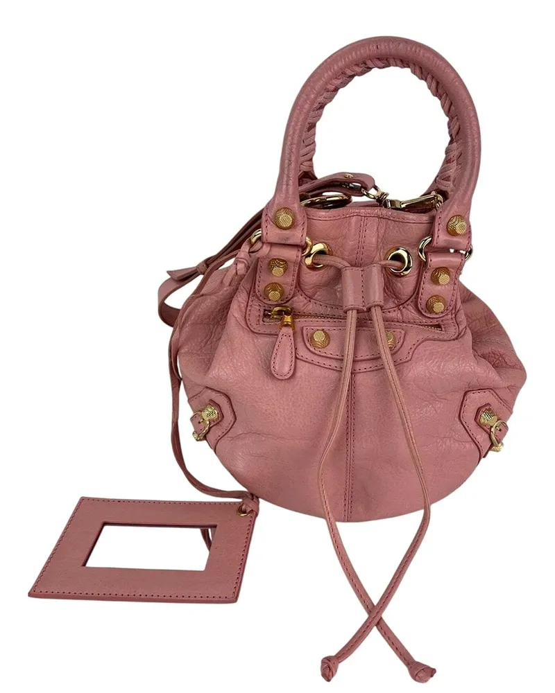 Balenciaga Pink Leather Giant 12 Mini Pompon Bucket Bag (Authentic Pre-Loved Nocolor