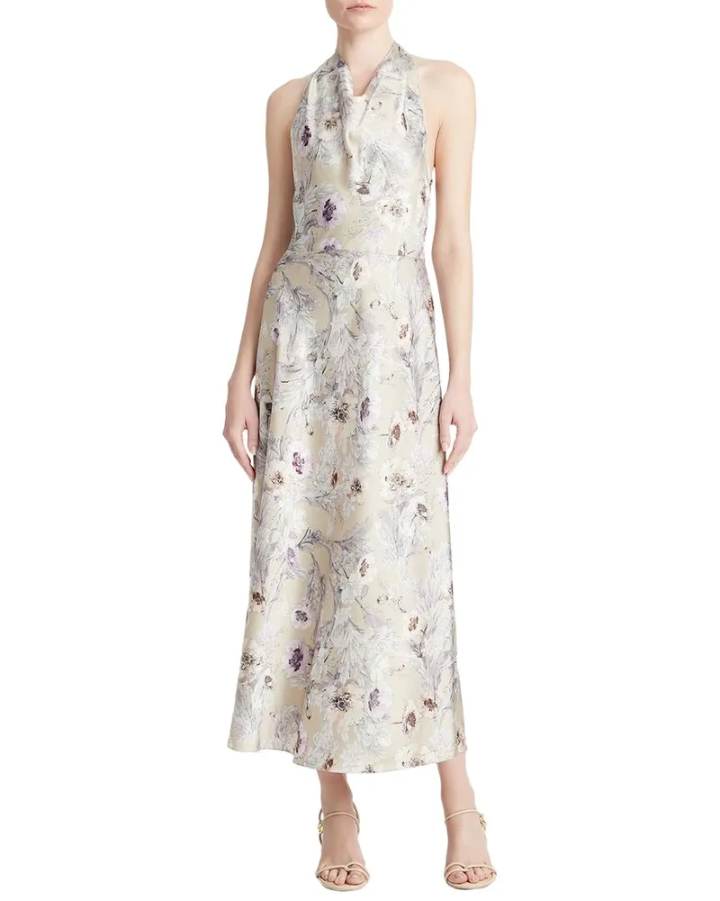 Vince Wild Flower Cowl Neck Halter Dress White