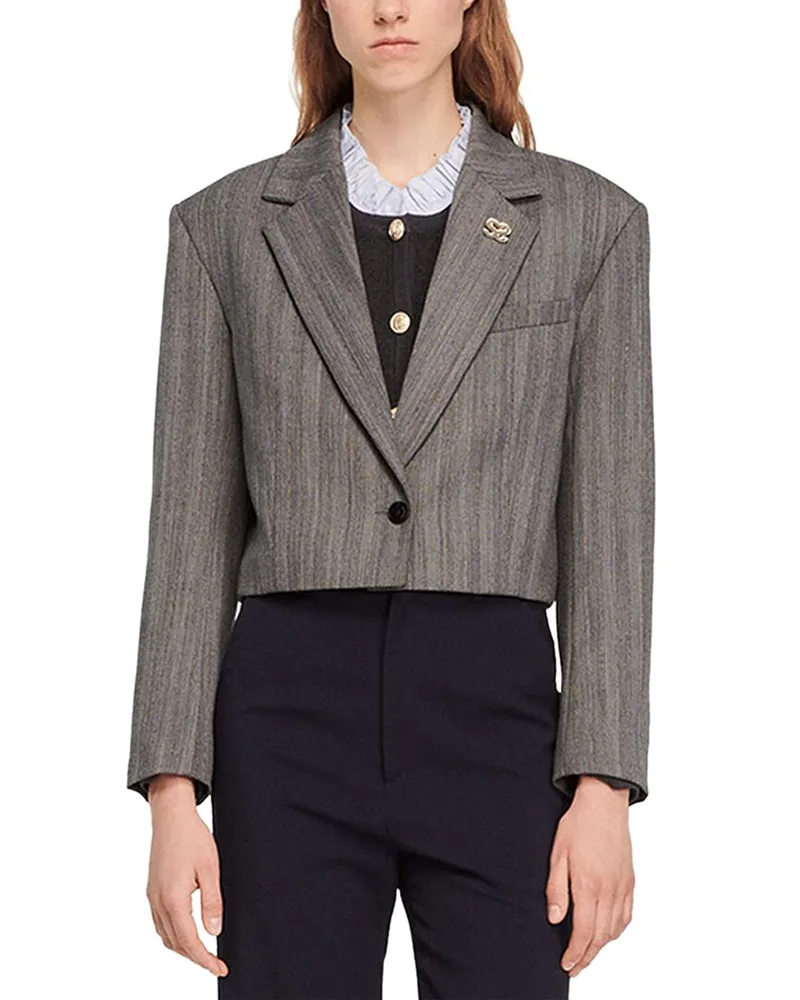 Sandro Wool-Blend Blazer Grey