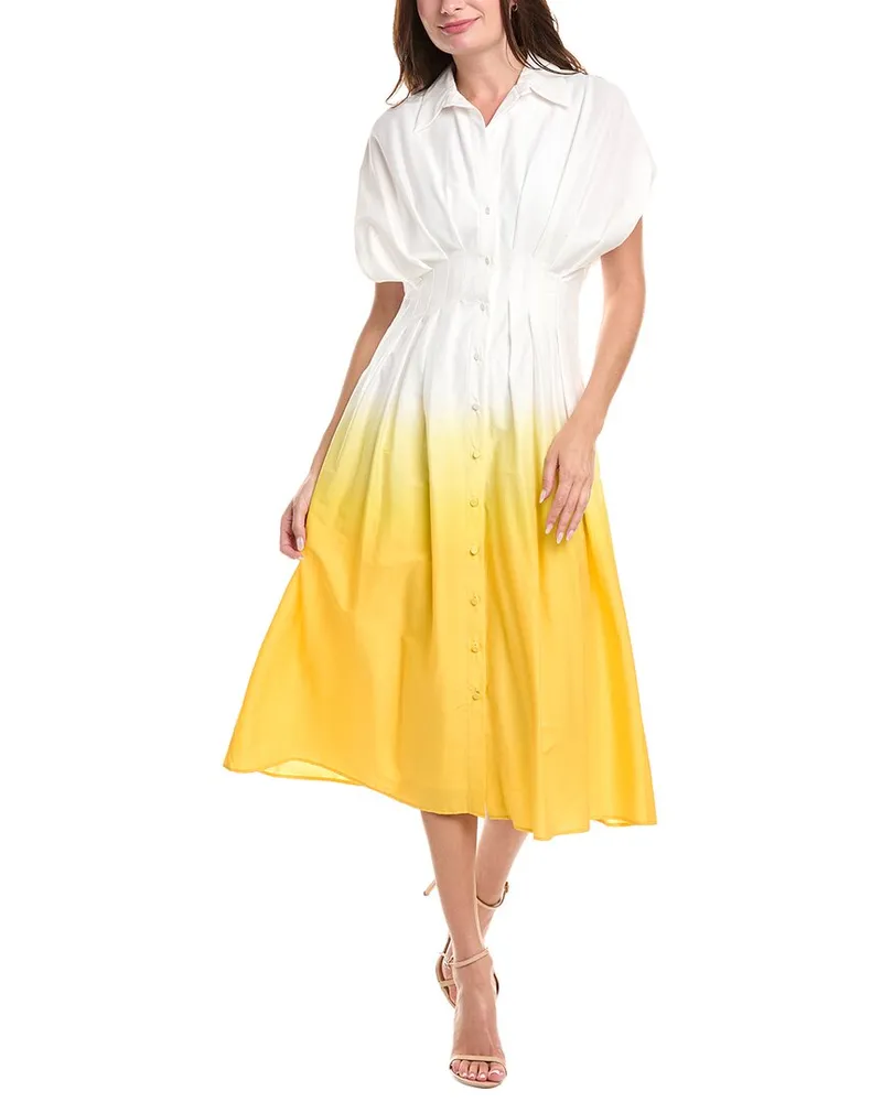 Badgley Mischka Pleated Shirtdress Yellow