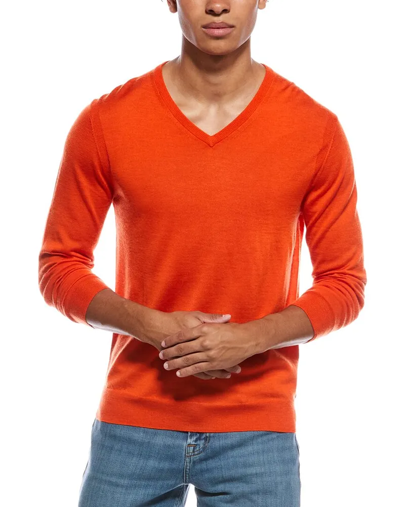 N.Peal Conduit Fine Gauge Cashmere & Silk-Blend V-Neck Sweater Orange