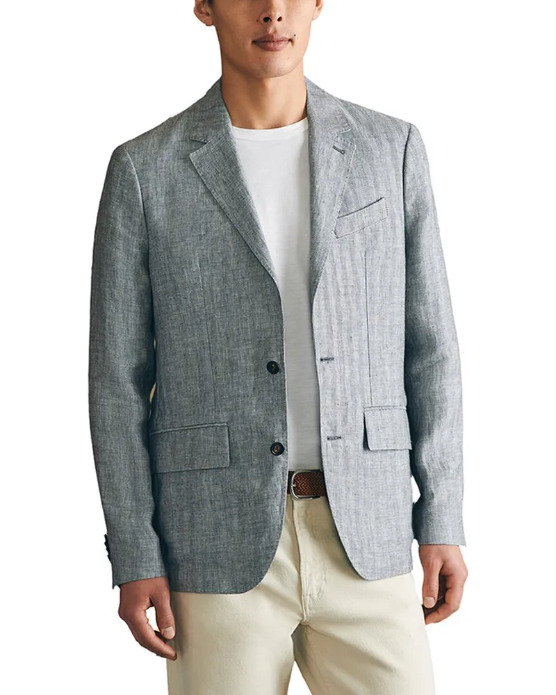 Faherty Reserve Linen-Blend Herringbone Blazer Grey