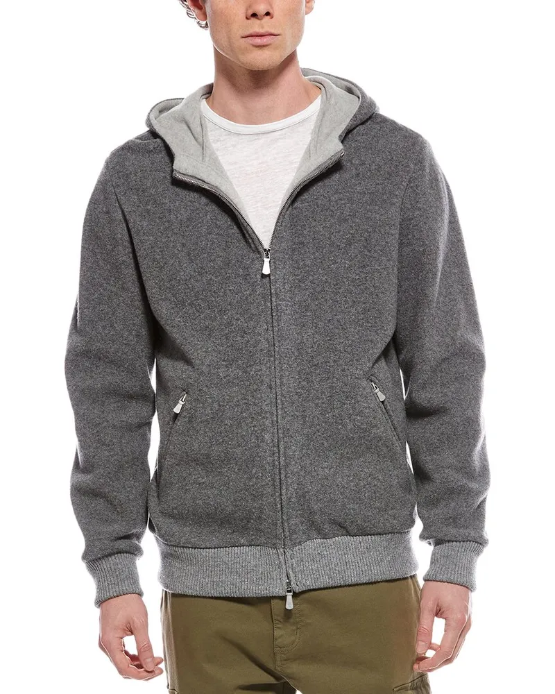 Eleventy Wool & Cashmere-Blend Bomber Jacket Gray