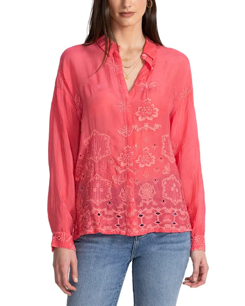 Johnny Was Slim Audrey Button-Down Shirt Orange