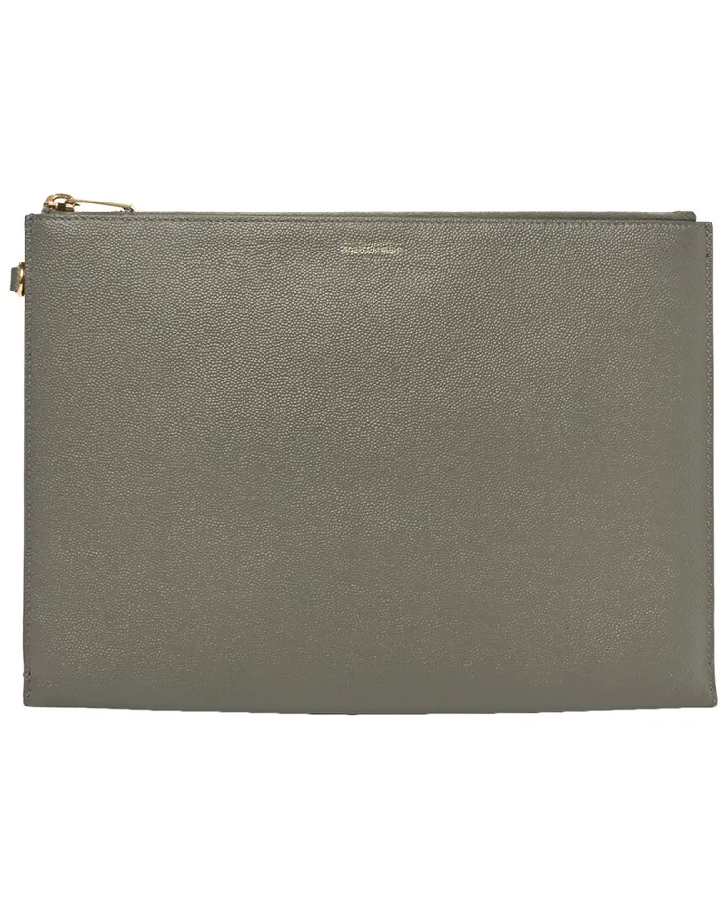Saint Laurent Grey Grain de Poudre Leather Paris Zipped Tablet Holder  (Authentic Pre-Loved Nocolor