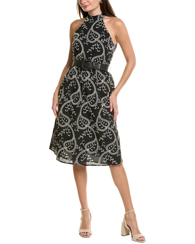 Anne Klein Embroidered Halter Midi Dress Black