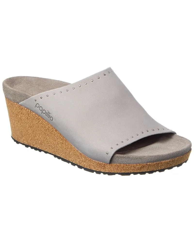 Birkenstock Papillio by  Namica Rivets Narrow Leather Wedge Sandal Grey