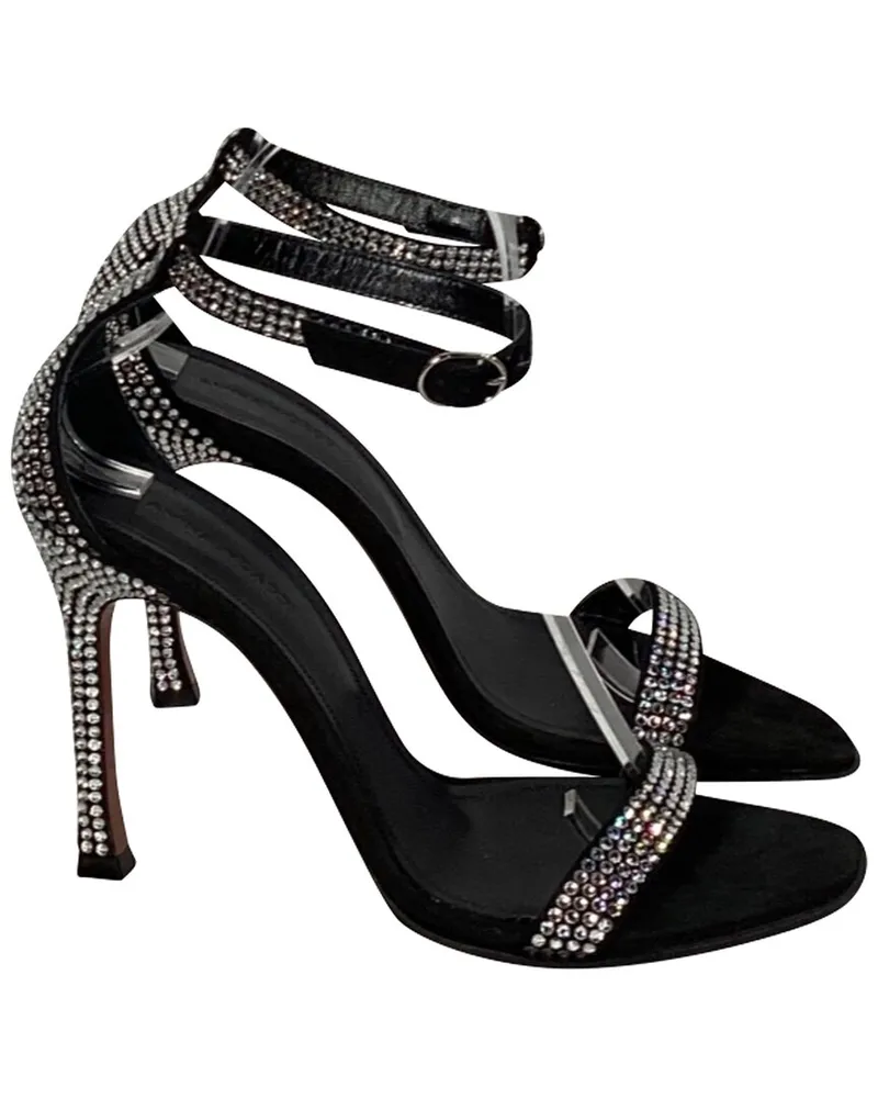 Amina Muaddi Women's Suede Kim Embellished Sandal Heel (Authentic Pre-Loved Nocolor