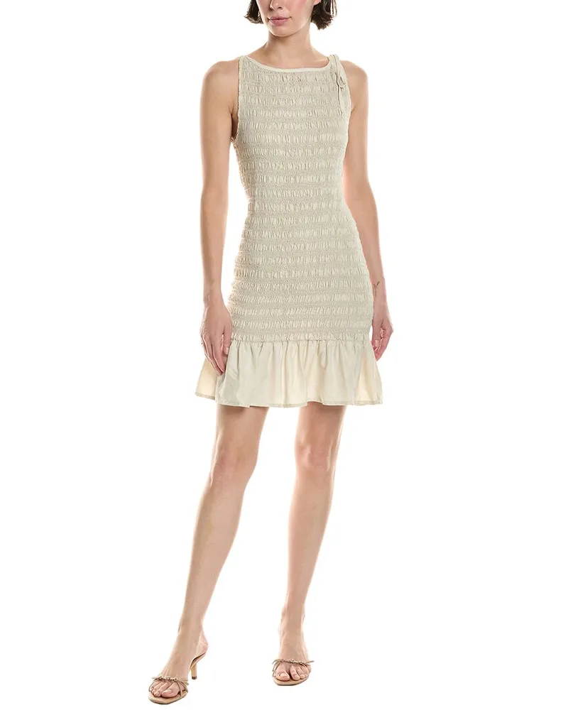 Bella Dahl Smocked Tie Neck Mini Dress Nocolor
