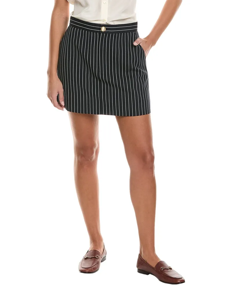 Frame Denim Tailored Wool-Blend Mini Skirt Navy