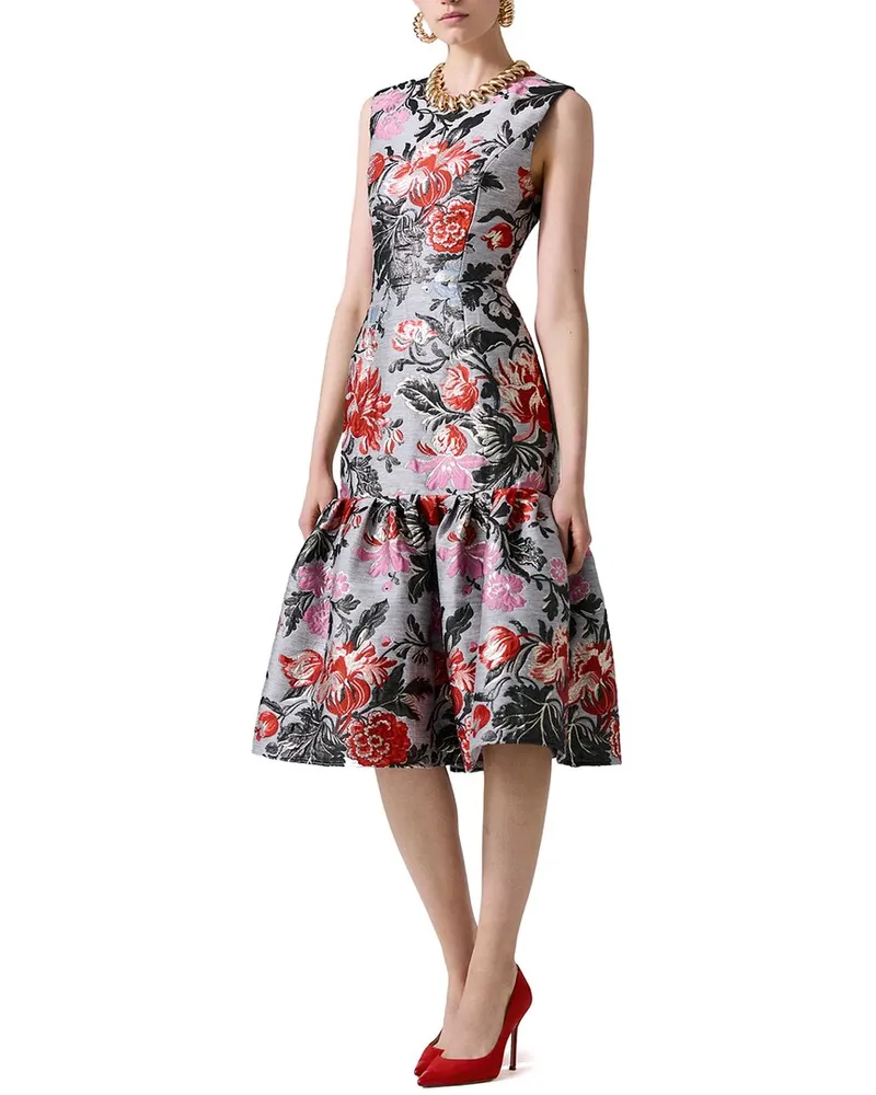 Carolina Herrera New York Crewneck Linen-Blend Midi Dress Grey