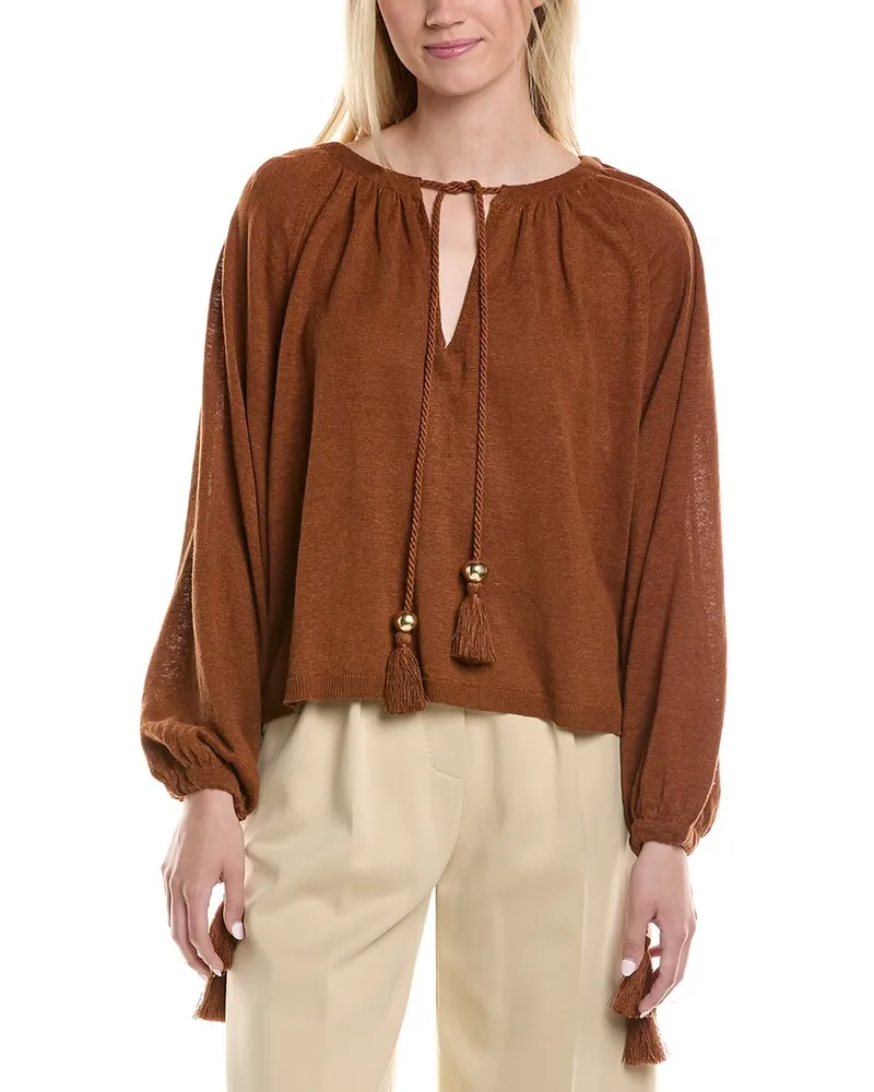 Max Mara Quirite Linen Top Brown