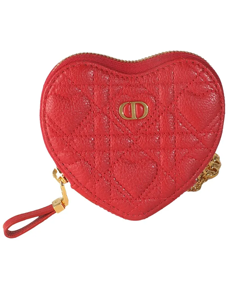 Dior Red Leather Dioramour Caro Heart Pouch With Chain (Authentic Pre-Loved Nocolor