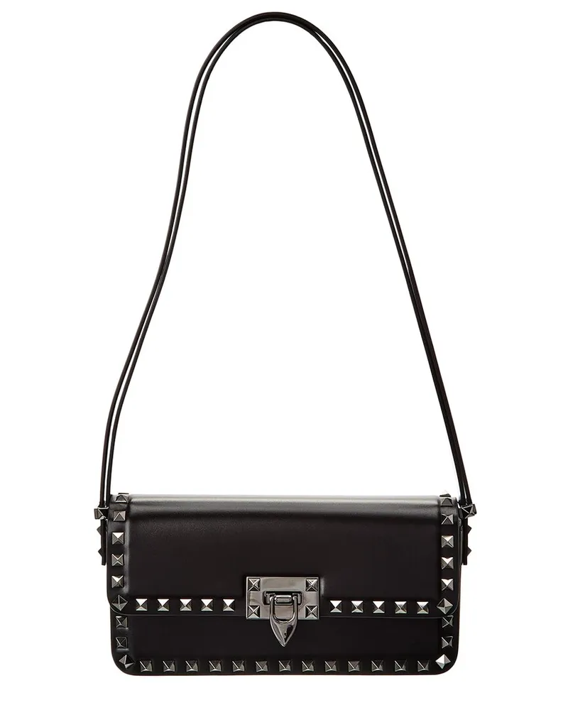Valentino Garavani Rockstud23 East-West Leather Hobo Bag Black