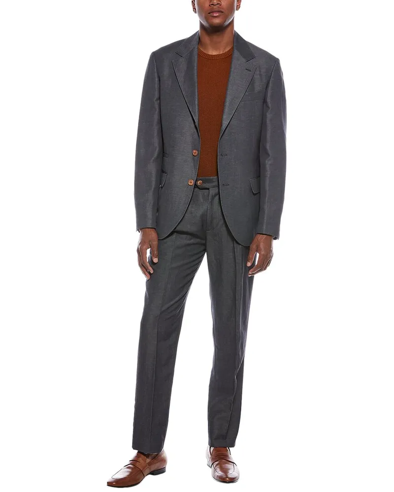 Brunello Cucinelli 2pc Wool & Linen-Blend Suit with Pleated Pant Nocolor
