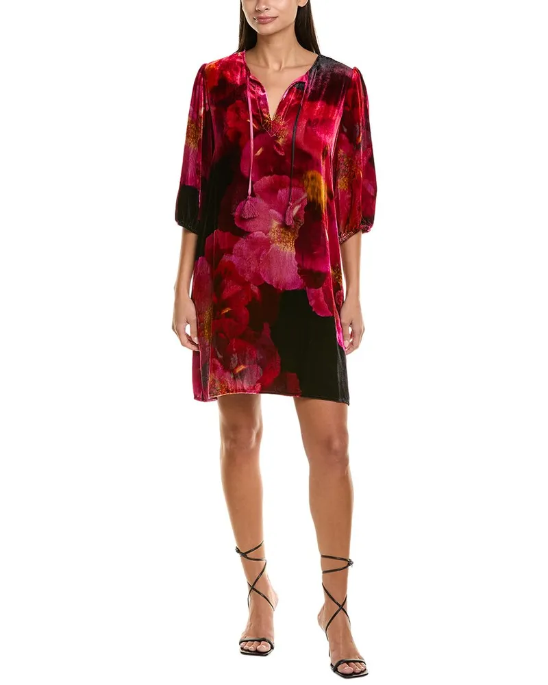 Johnny Was Vesna Velvet Silk-Blend Shift Dress Red
