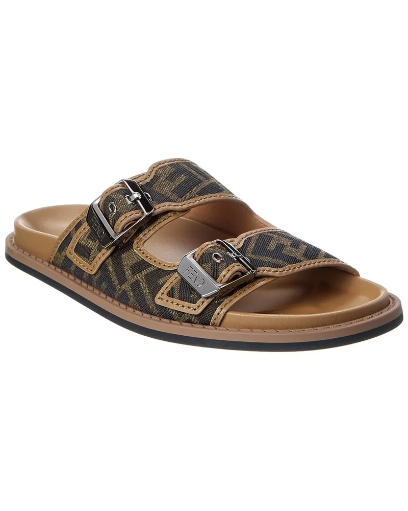 Fendi FF Canvas & Leather Sandal Brown