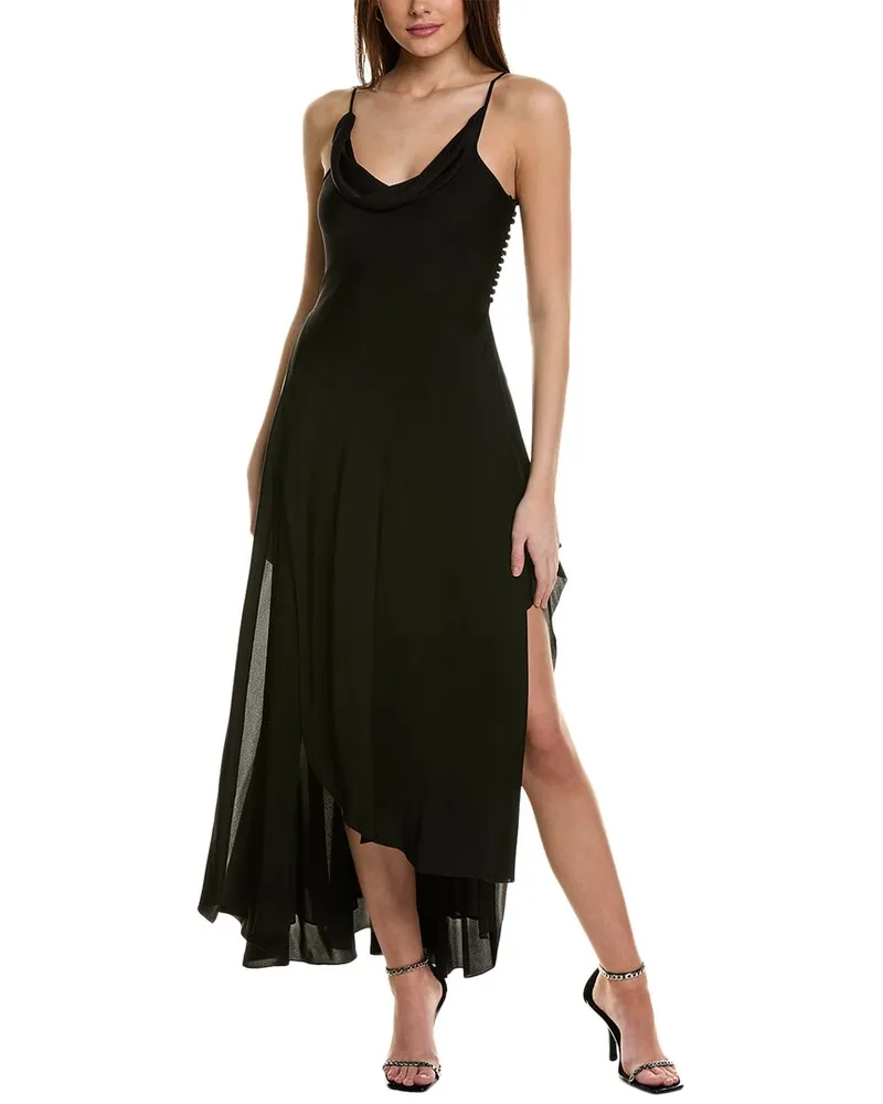 NICHOLAS Elsie Ruffle Slit Silk-Blend Gown Black
