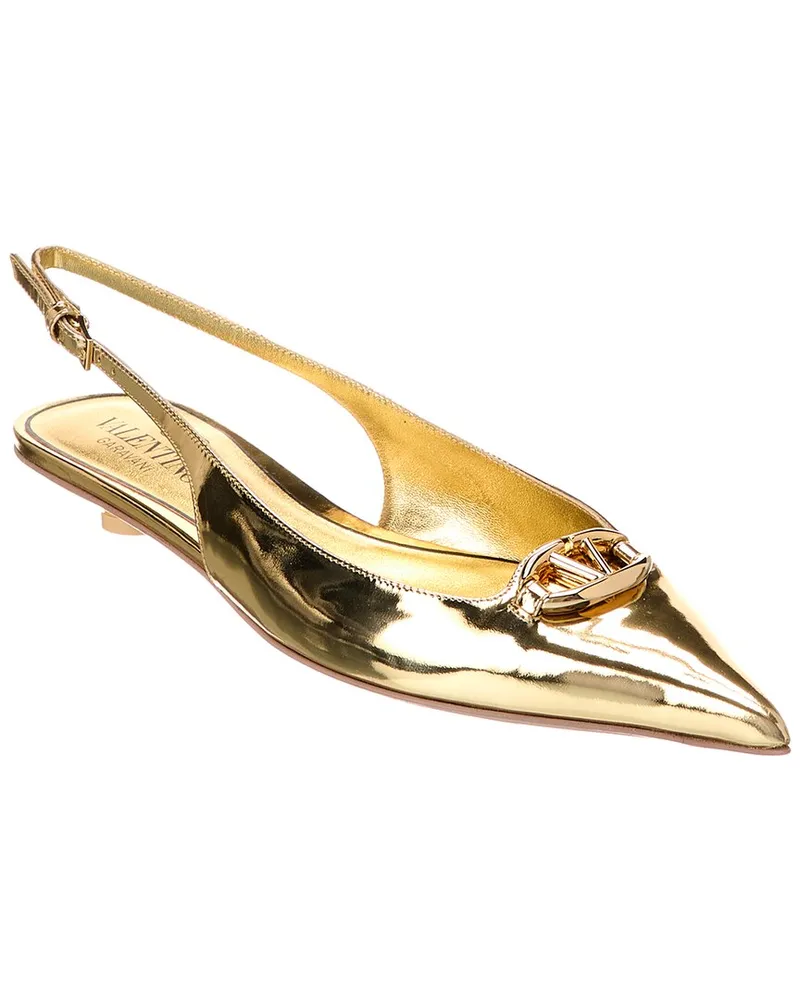 Valentino Garavani VLogo Signature Leather Slingback Flat Gold