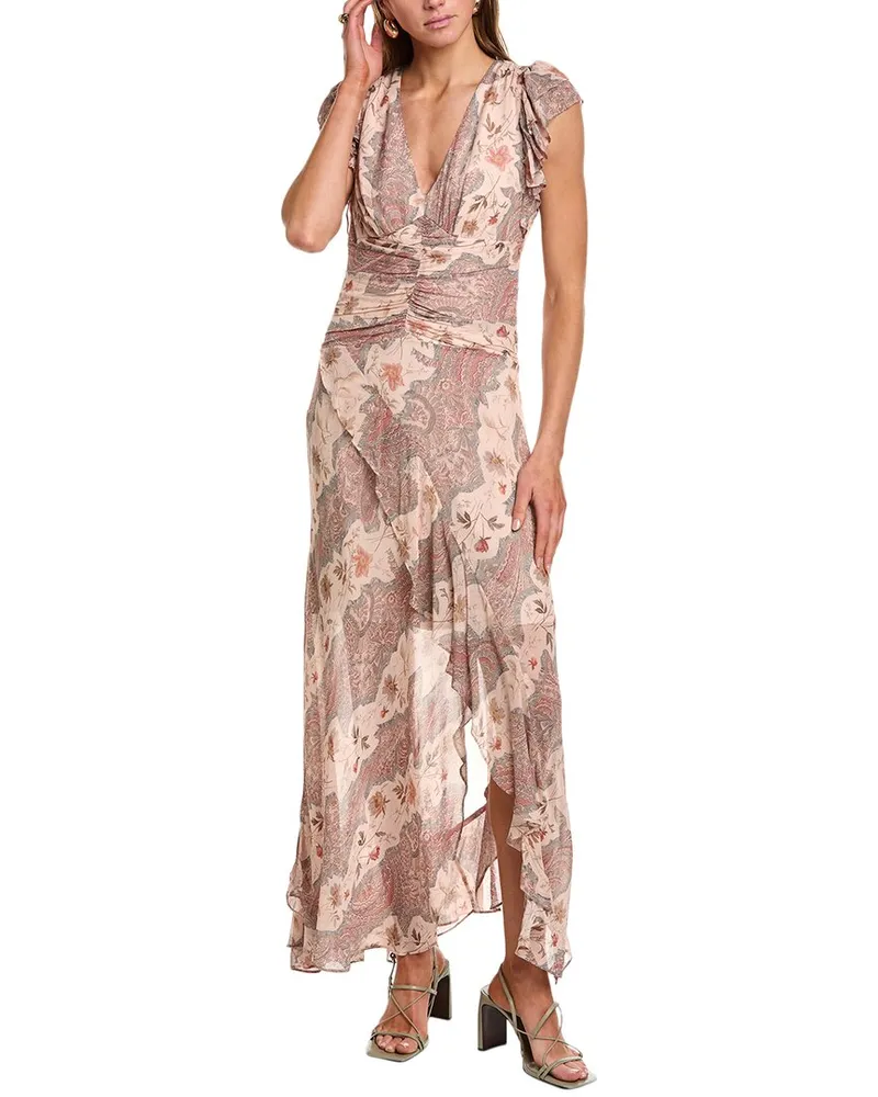 AllSaints Brea Cascade Maxi Dress Beige