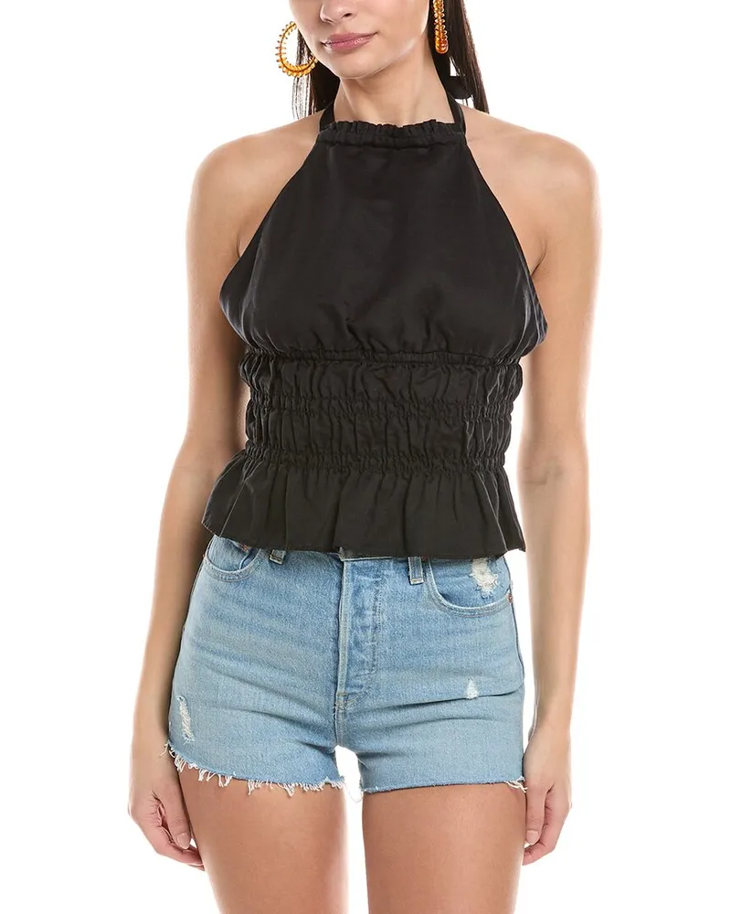 Onia Air Smocked Halter Linen-Blend Top Black