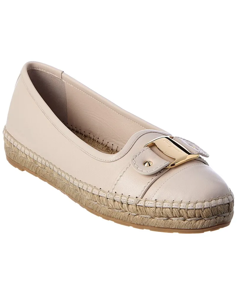 Ferragamo Logo Leather Espadrille White