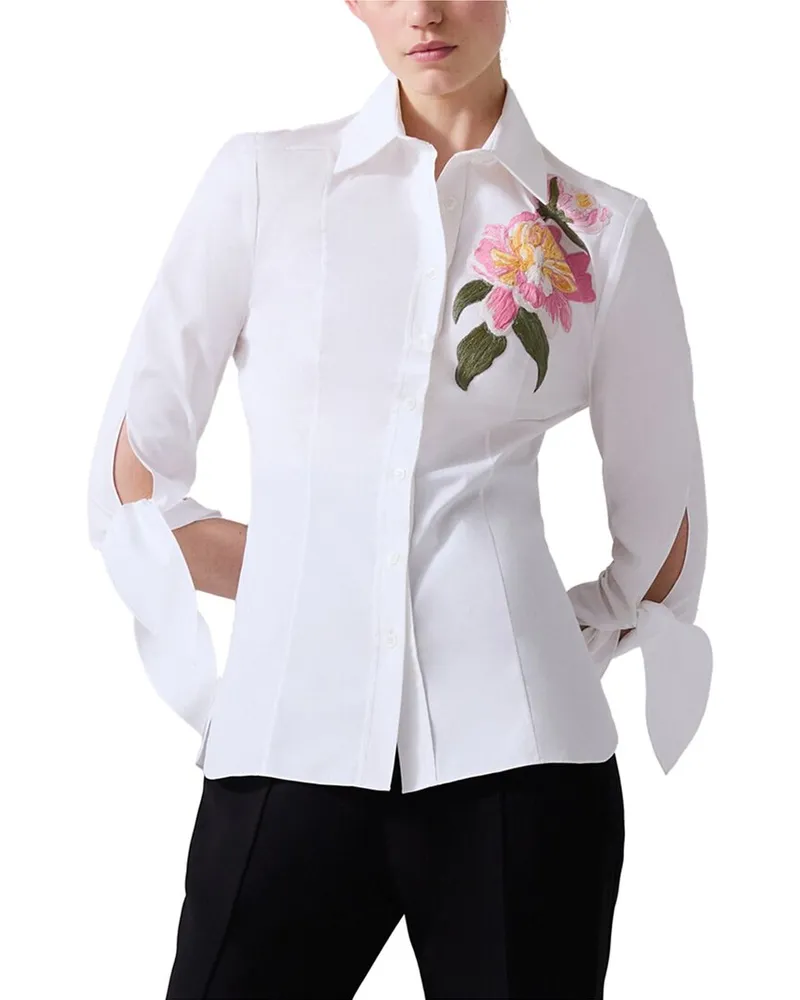 Carolina Herrera New York Embellished Tie Sleeve Top White