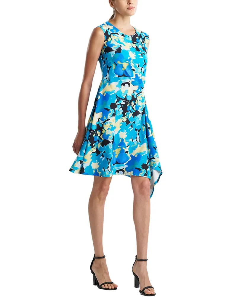 NATORI Sleeveless Side Drape Dress Blue