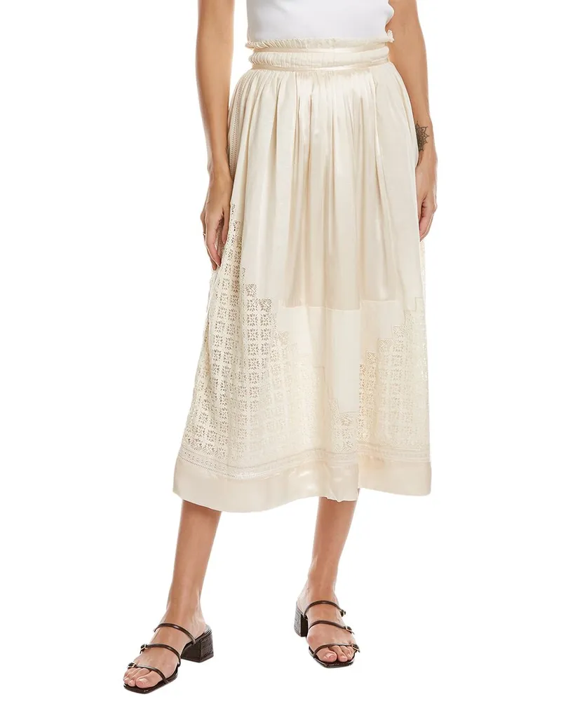 Ulla Johnson Pleated Silk & Linen-Blend Skirt White