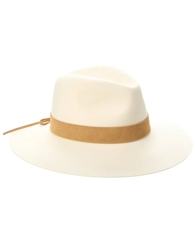 Bruno Magli Wide Brim Leather-Trim Wool Fedora White