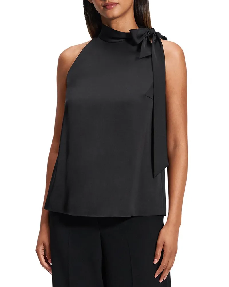 Theory Side Tie Halter Top Black