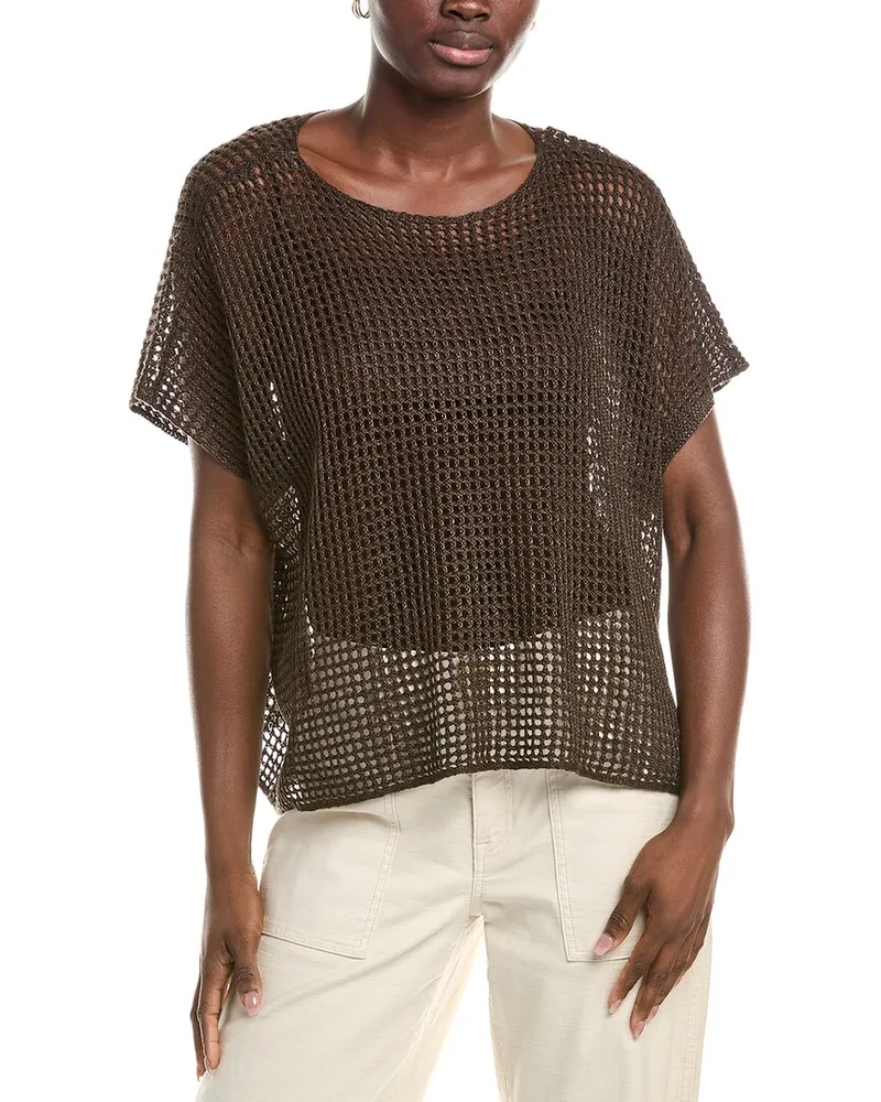Eileen Fisher Bateau Neck Cap Sleeve Linen Sweater Nocolor