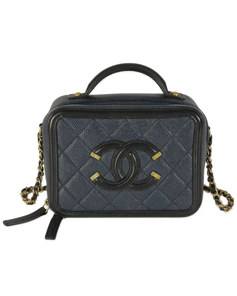 Chanel Black & Blue Quilted Caviar Small CC FIligree Vanity Case (Authentic  Pre-Loved Nocolor